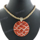 Red Coral Cone Shell Round 17" Beige Khaki Wires Necklace Earring