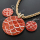 Red Coral Cone Shell Round 17" Beige Khaki Wires Necklace Earring