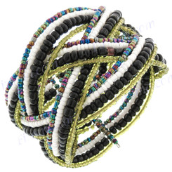 Glass Seed Beads 7" Peacock Black Cuff Bracelet