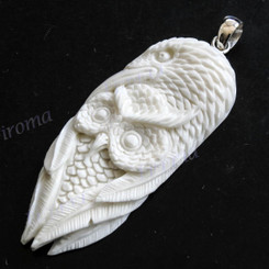 3 1/4" 925 Silver Buffalo Bone Eagle Owl Pendant