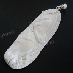 3 3/8" 925 Silver Buffalo Bone Pair Equestrian Horse Pendant