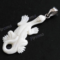 2 3/16" 925 Silver Buffalo Bone Gecko Pendant