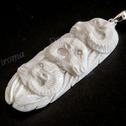 3 3/4" 925 Silver Buffalo Bone Ram Pendant
