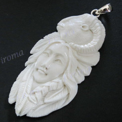 3 7/16" 925 Silver Buffalo Bone Indian Ram Pendant