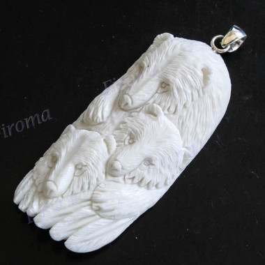 2 15/16" 925 Silver Buffalo Bone Grizzly Bear Pendant
