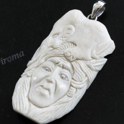 2 3/8" 925 Silver Buffalo Bone Carving Indian Mammoth Pendant