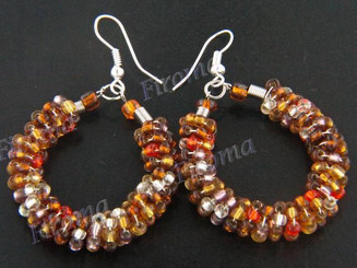1 1/2" Seed Beads Bronze Gold French Hoop Earrings