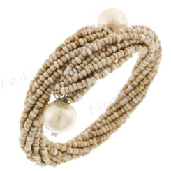 Seed Beads Faux 7" Beige Bangle Bracelet
