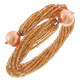Faux Pearl Seed Beads 7" Gold Bangle Bracelet