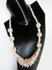 Glass Seed Beads 25" Silver White Necklace