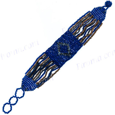Seed Beads 8" Copper Blue Bracelet