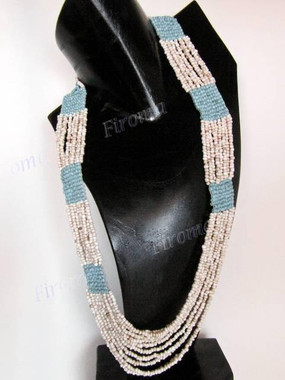 Seed Beads 34" Turquoise Beige Necklace Bead