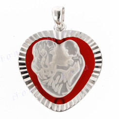 1 3/16" 925 Silver Carnelian Mother Of Pearl Shell Pendant
