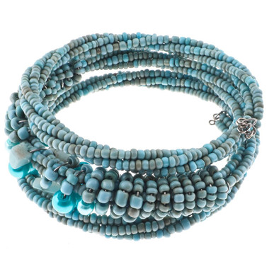Green Aventurine Seed Beads 7" Turquoise Bangle Bracelet