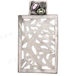 925 Silver Peridot Amethyst Mother Of Pearl Carved Shell Dragonfly Pendant