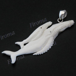 2 5/8" 925 Silver Buffalo Bone Carving Blue Pendant