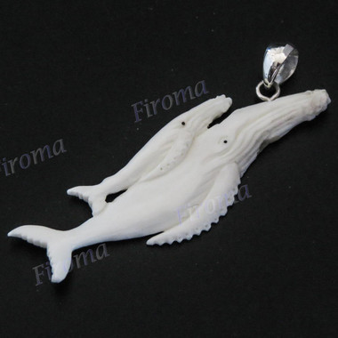 2 5/8" 925 Silver Buffalo Bone Carving Blue Pendant