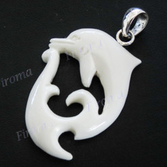 1 15/16" 925 Silver Buffalo Bone Dolphin Pendant