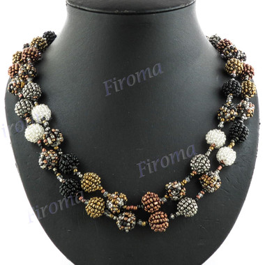 Seed Beads 24" Silver Black Necklace