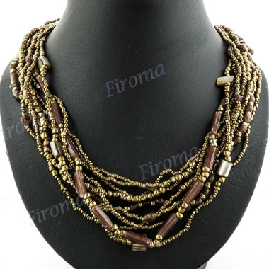 Mineral Chips Seed Beads Mop Chips 21" Bronze Necklace
