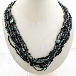 Mineral Chips Seed Beads Mop Chips 21" Hematite Black Necklace
