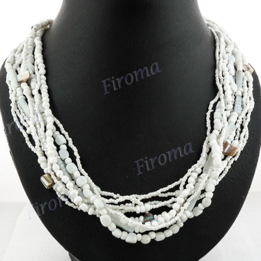 Mineral Chips Seed Beads Mop Chips 21" White Necklace