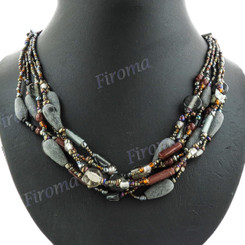 Seed Beads Mineral Chips Mop Chips 21" Peacock Bronze Necklace