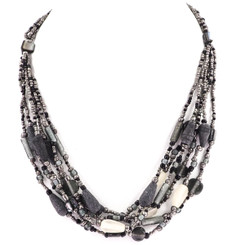 Mineral Chips Seed Beads Mop Chips 21" Black Necklace