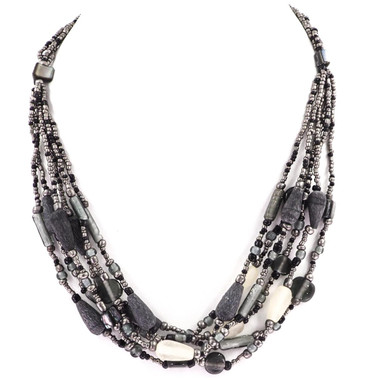 Mineral Chips Seed Beads Mop Chips 21" Black Necklace