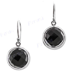 9/16" 925 Silver Onyx Round French Wires Earrings