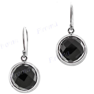 9/16" 925 Silver Onyx Round French Wires Earrings
