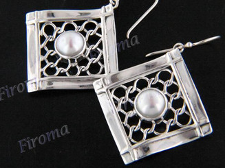 21" 925 Silver White Biwa Pearl French Wires Earrings