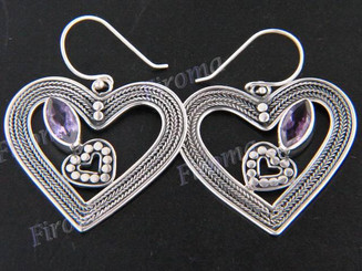 1 1/4" 925 Silver Amethyst Heart French Wires Earrings