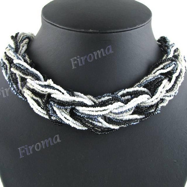 2mm Glass Seed Beads 21" Black Brown Necklace