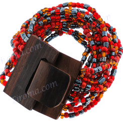 3mm Seed Beads Buckle 7" Hematite Red Bracelet