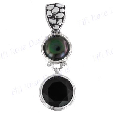 1 5/8" 925 Silver Onyx Freshwater Pendant