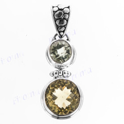 1 9/16" 925 Silver Green Amethyst Lemon Quartz Pendant