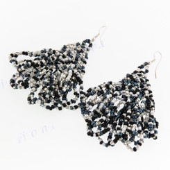 2 3/8" Seed Beads Black White Chandelier French Earrings