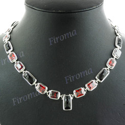 925 Silver Red Garnetea Onyxea 17 1/2" Hook Necklace