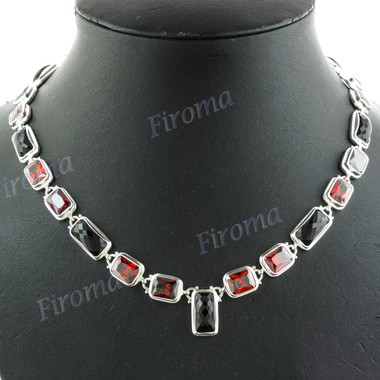 925 Silver Red Garnetea Onyxea 17 1/2" Hook Necklace