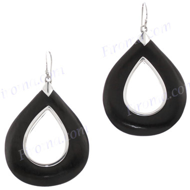 1 3/4" 925 Silver Sono Wood French Hook Earrings