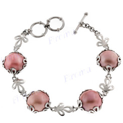 925 Silver Pink Mabe Pearl 8" Toggle Bracelet