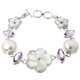 925 Silver Mabe Pearlea Amethystea Flower 7 1/2" Toggle Bracelet