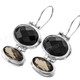 7/8" 925 Silver Onyx Smokey Quartz French Wires Earrings