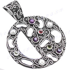 2 3/16" 925 Silver Tourmaline Amethyst Garnet Pendant