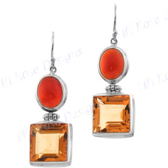 1 3/16" 925 Silver Carnelian Citrine French Wires Earrings