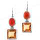 1 3/16" 925 Silver Carnelian Citrine French Wires Earrings