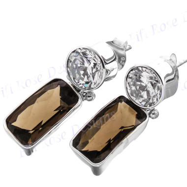1 1/16" 925 Silver Smokey Quartz White Quartz Post Earrings