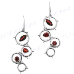 1 7/8" 925 Silver Garnet Red French Wires Earrings