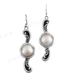 1 3/4" 925 Silver White Mabe Pearl French Wires Earrings
